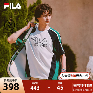 FILA 斐乐官方男运动短袖T恤秋季新款插肩袖宽松拼色短袖衫上衣