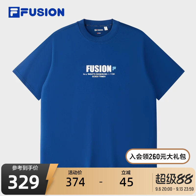 FILA FUSION斐乐潮牌情侣款针织短袖衫夏新款休闲宽松纯棉T恤