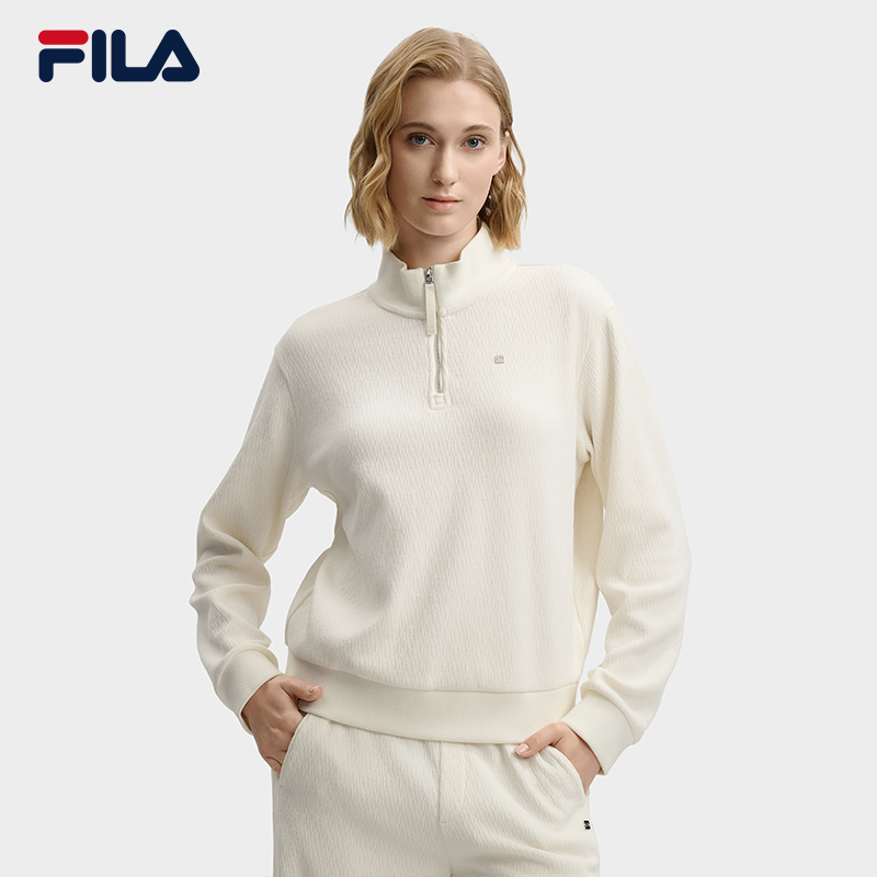 FILA 斐乐官方女子套头卫衣2025冬季新款休闲宽松半拉链针织上衣