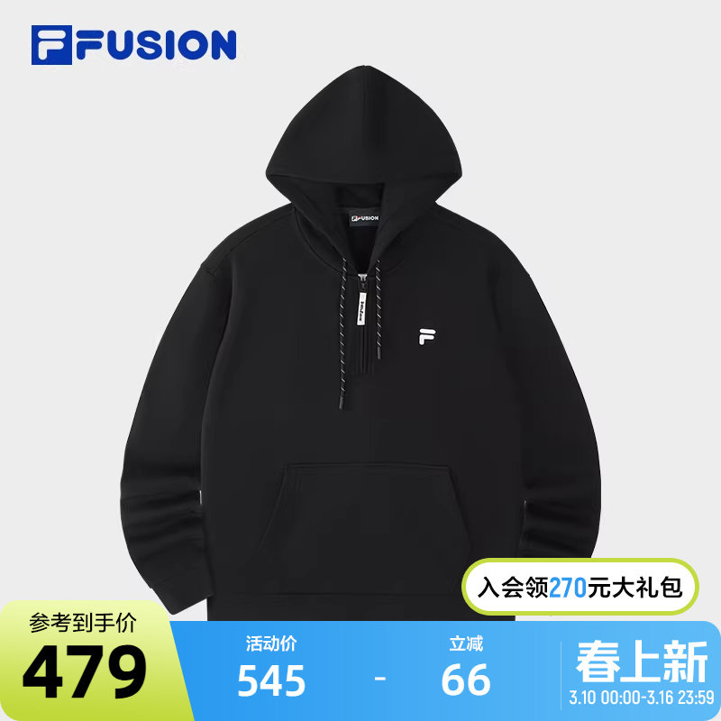 FILA FUSION斐乐潮牌情侣款连帽卫衣2026春新款纯棉宽松针织上衣 - FILA官方outlets店出品