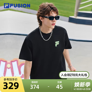FILA 针织短袖 T男女款 休闲多彩纯棉T恤 FUSION斐乐潮牌官方情侣款