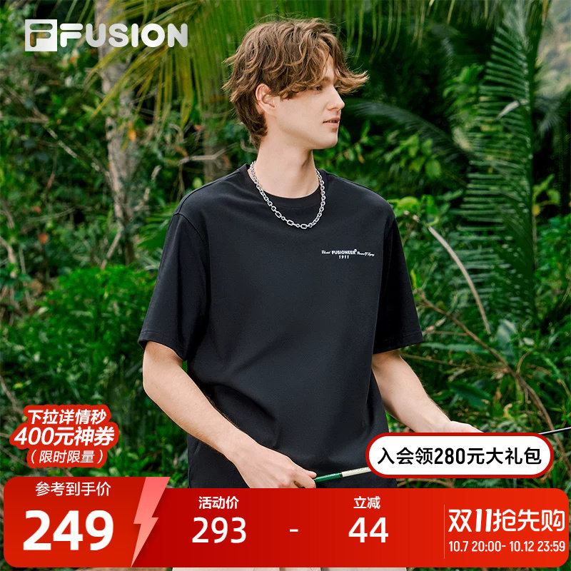 FILA FUSION斐乐潮牌男士针织短袖衫夏季新款时尚休闲宽松T恤