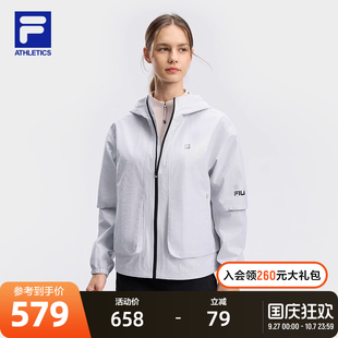 FILA 健身運動簡約寬松連帽上衣 斐樂官方女士梭織外套2024秋新款