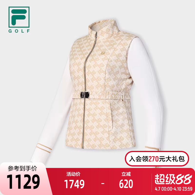 FILA 斐乐官方女士棉服2025春季新款高尔夫运动满印拼接收腰外套