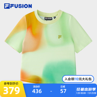 FUSION斐乐潮牌女子针织短袖 2025秋季 FILA 衫 休闲紧身T恤 新款 时尚