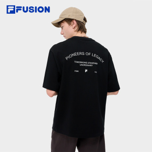 FUSION斐乐潮牌情侣款 时尚 针织短袖 2024秋新款 宽松纯棉T恤 衫 FILA