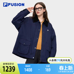 FILA FUSION斐乐潮牌梭织外套女2025冬季新款休闲巴恩风翻领上衣
