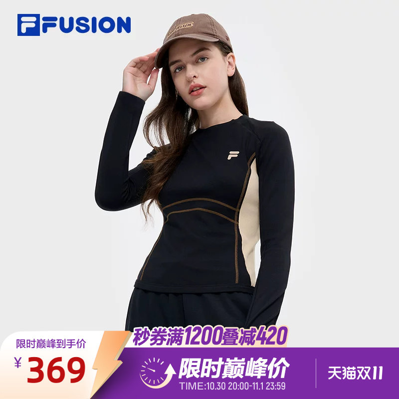 FILA FUSION斐乐潮牌女子长袖上衣冬季新款运动休闲时尚紧身长T