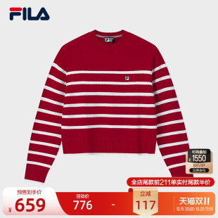 FILA 斐乐官方女子编织衫2026春季新款时尚休闲宽松条纹套头毛衣