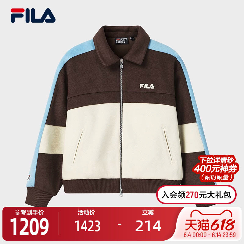 FILA 斐乐官方女士呢子外套2026春新款休闲宽松外套拼色翻领夹克