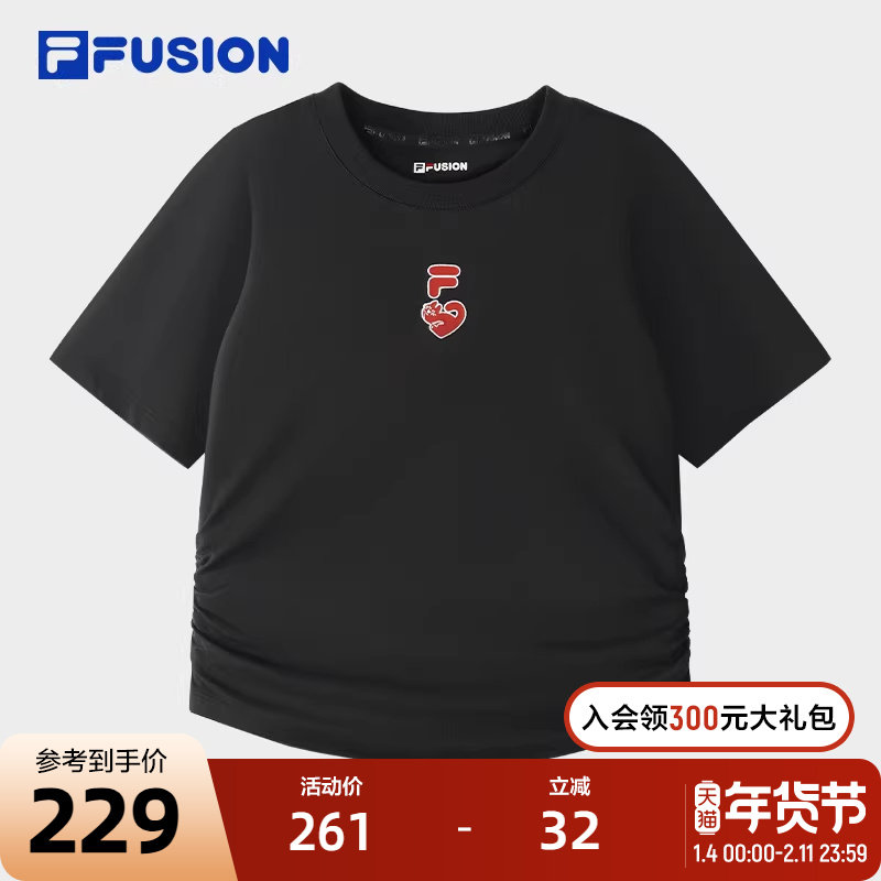 FILA FUSION斐乐女士针织短袖衫2025夏季新款时尚休闲收腰纯棉T恤,运动服/休闲服装,运动T恤,淘宝优惠券,粉丝福利购,淘宝优惠卷