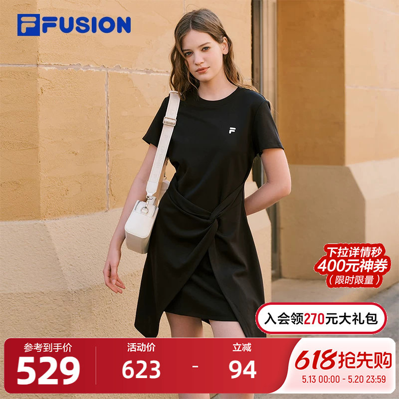 FILA FUSION斐乐潮牌女子针织连衣裙2026春季新款不规