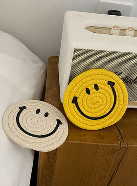 小九创意ins小众黄色笑脸杯垫可爱家用防烫隔热杯垫餐垫摆件GRD03