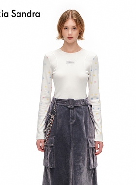 Alexia Sandra秋季新款解构毛边小星星印花打底长袖T恤外穿设计感