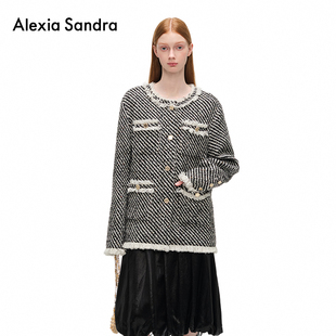 Alexia Sandra秋羊毛斜纹彩点花卉小香风廓形毛呢外套高级感上衣