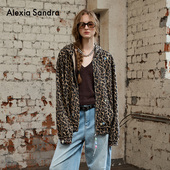 绒耳朵王一珩同款 AlexiaSandra2025海洋印花烫钻豹纹连帽开衫 外套