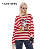 辛芷蕾江疏影同款 T恤 小财神贪吃蛇宽松条纹长袖 Alexia Sandra新款