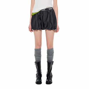 女休闲显瘦百搭 复古LOGO松紧腰花苞短裤 Alexia Sandra灰黑色夏季