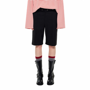 Alexia 女设计师品牌 Sandra2024春夏汽眼毛须边纯色休闲五分西裤