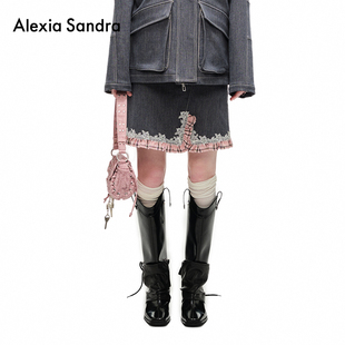 Alexia 木棉仿牛仔斜门襟木耳蕾丝边半裙设计感女 Sandra秋季