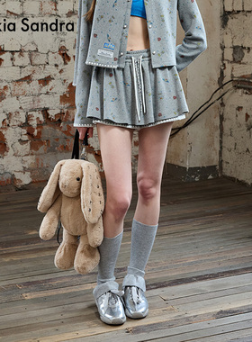 Alexia Sandra2025秋季小兔当家假两件绣花边裙裤灰色时尚短裤女