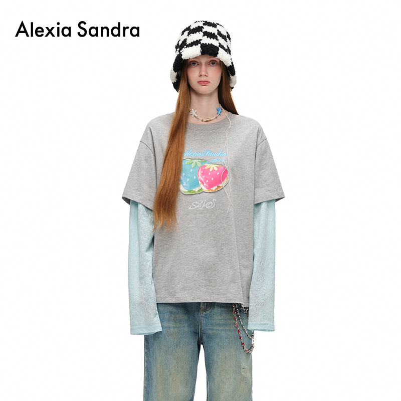 alexaisandra草莓汉堡贴布绣T恤