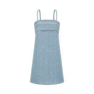 气质高级感连衣裙 小个子时尚 Alexia Sandra牛仔条纹吊带抹胸短款