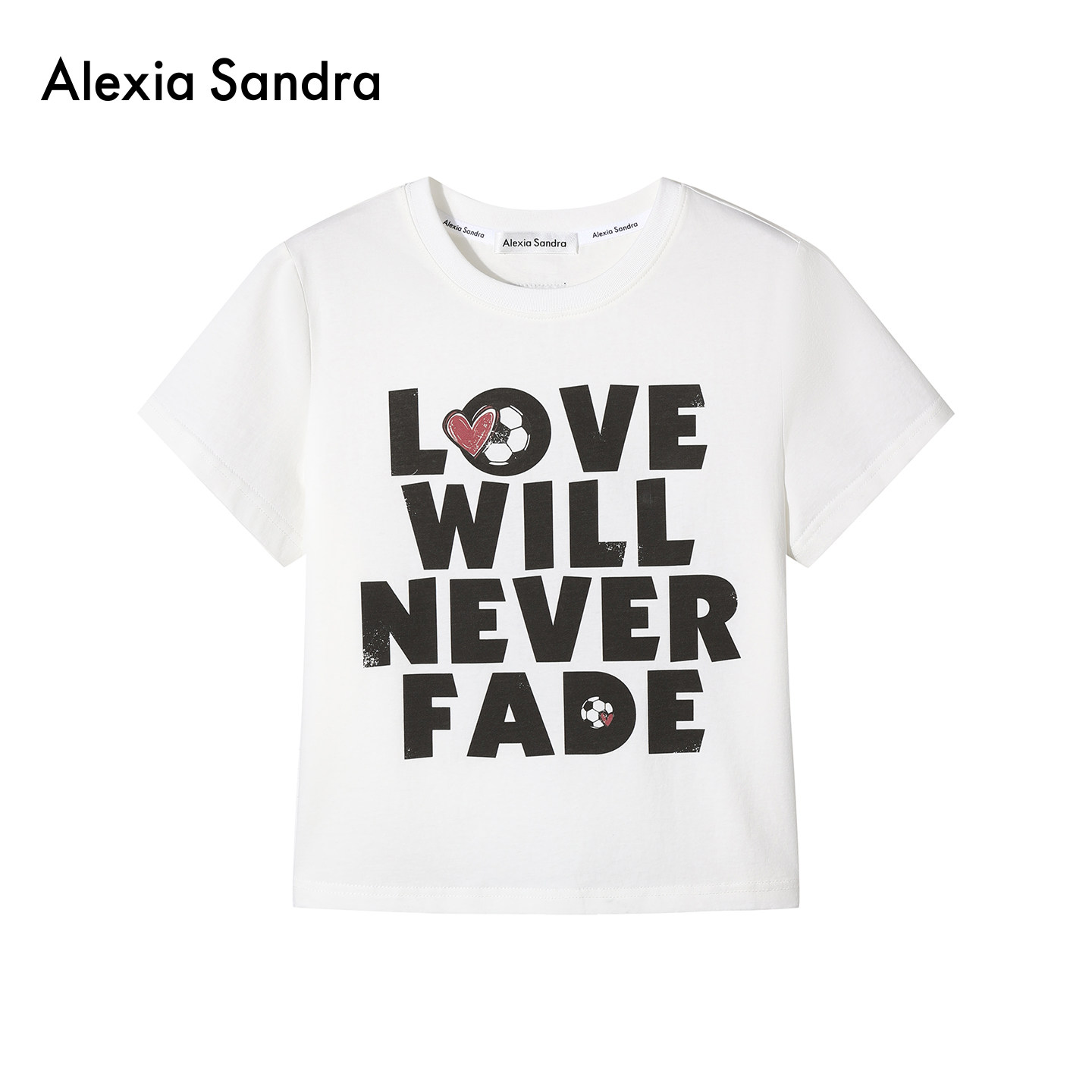 Alexia Sandra简约时尚2026夏季新款复古足球字母印花圆领短袖T恤