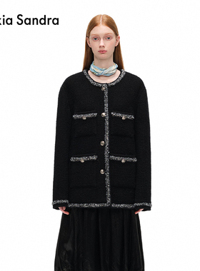 Alexia Sandra秋冬原创经典纯羊毛手工花边高端气质小香风外套女