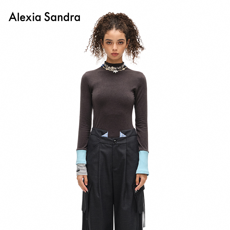 alexiasandra袖口拼色打底衫