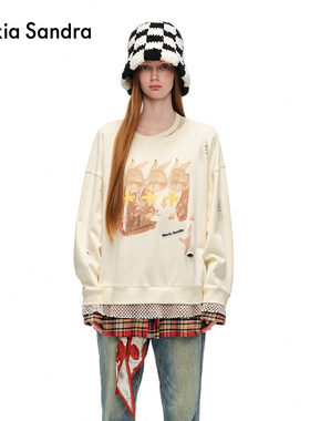 宋亚轩周深同款Alexia Sandra复古做旧破洞设计感假两件卫衣上衣