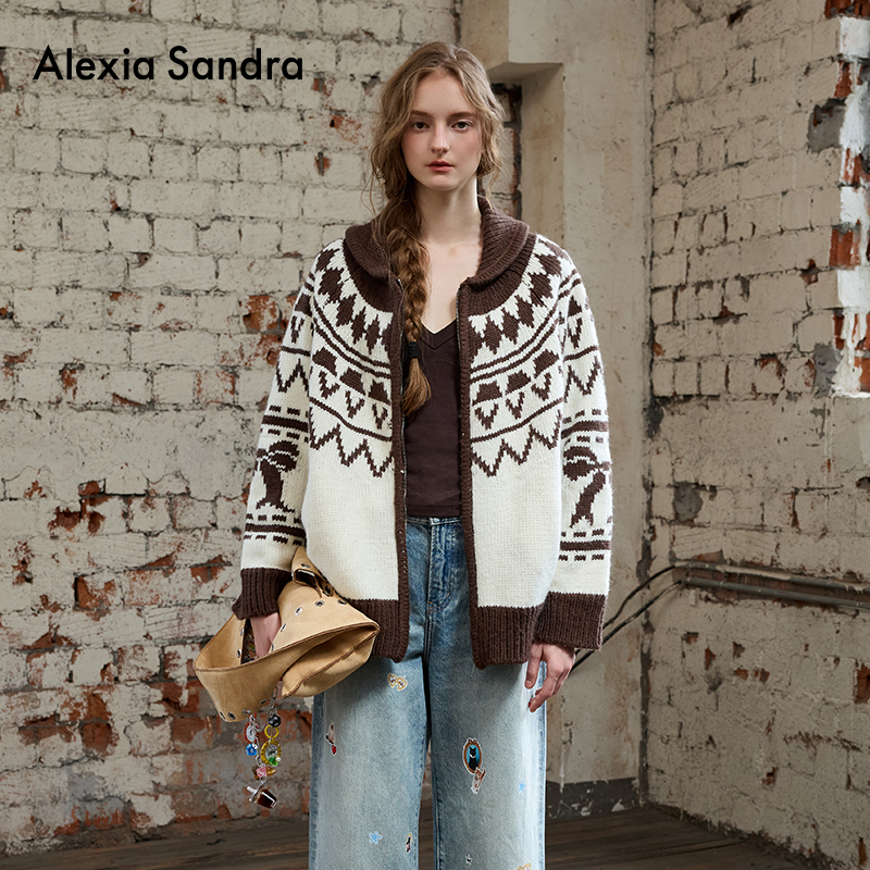 AlexiaSandra费尔岛翻领大毛衣