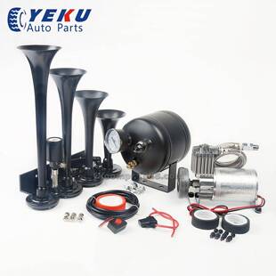汽车改装气泵带四管黑色喇叭不锈钢空压机/12V车载充气泵热销