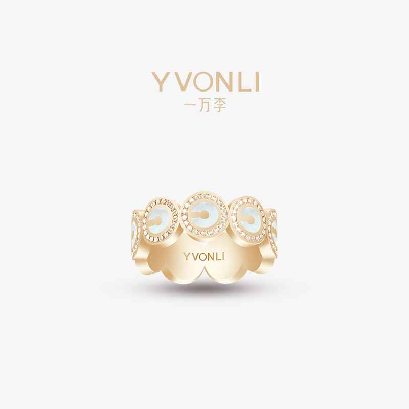 YVONLI一万李官方旗舰店 上上签系列 珍珠母贝 18K金钻石戒指