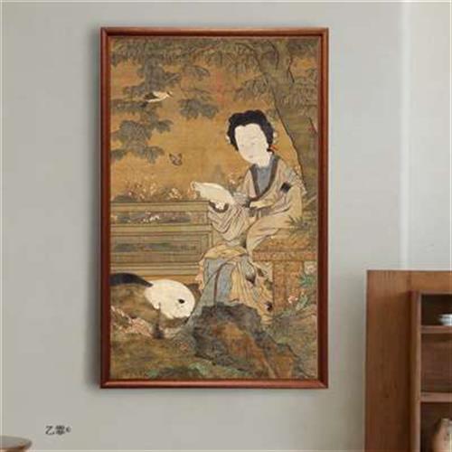 桔子格调 仕女图 周文矩中古客厅书房新中式茶室挂画复古猫装饰画 家居饰品 国画 原图主图