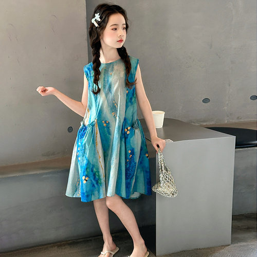女童夏季油画沙滩连衣裙新款