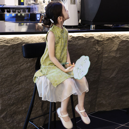 提花女童旗袍裙子儿童连衣裙夏装