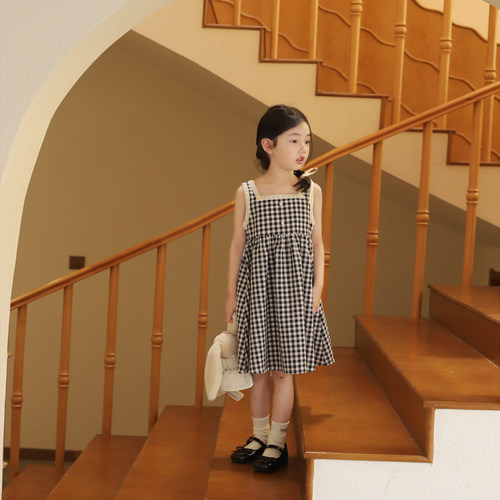 女童裙子格子夏款洋气宽松连衣裙