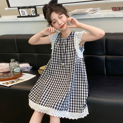 小飞袖蕾丝花边裙子连衣裙女童夏