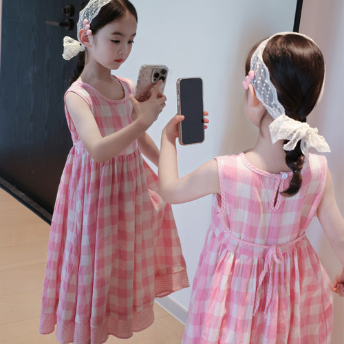 女童连衣裙粉色裙子甜美长款