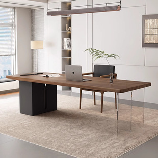 实木办公桌亚克力透明悬浮老板桌总经理办公桌简约现代创意电脑桌