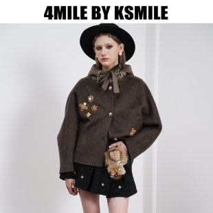 KSMILE 秋冬新款 短款 4MILE 钉珠连帽羊毛冬季 外套 早秋折扣