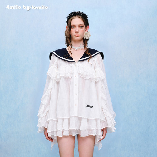 【夏上新】4MILE BY KSMILE 26春夏新款肌理感海军领学院套装
