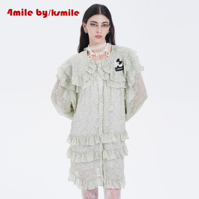 4MILE蕾丝颈带浅绿色花边连衣裙