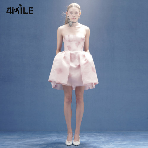 4MILE粉色抹胸花苞连衣裙