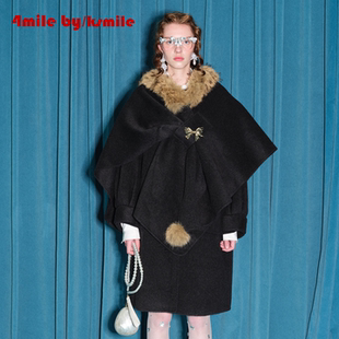 KSMILE 4MILE 毛领披肩斗篷两件套羊毛保暖大衣 年货狂欢季
