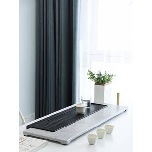 寻无简约轻奢家用大理石茶盘整块天然石头茶台乌金石排水茶托茶海