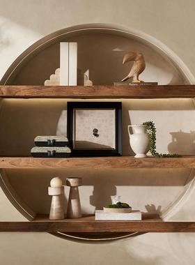 侘寂风书柜氛围软装饰品东方中式家具展厅摆件设计高级感空间布置