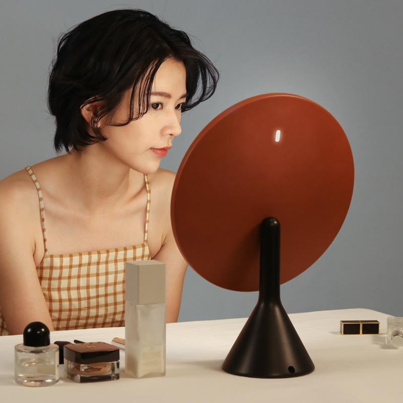 MUID大圆镜带灯化妆镜台式黑色梳妆镜网红桌面镜充电洗漱卧室镜子