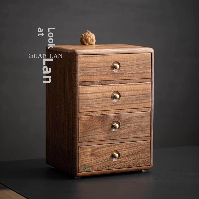 观岚普洱茶盒收纳盒茶饼架实木多层抽屉式功夫茶道配件精致珠宝箱